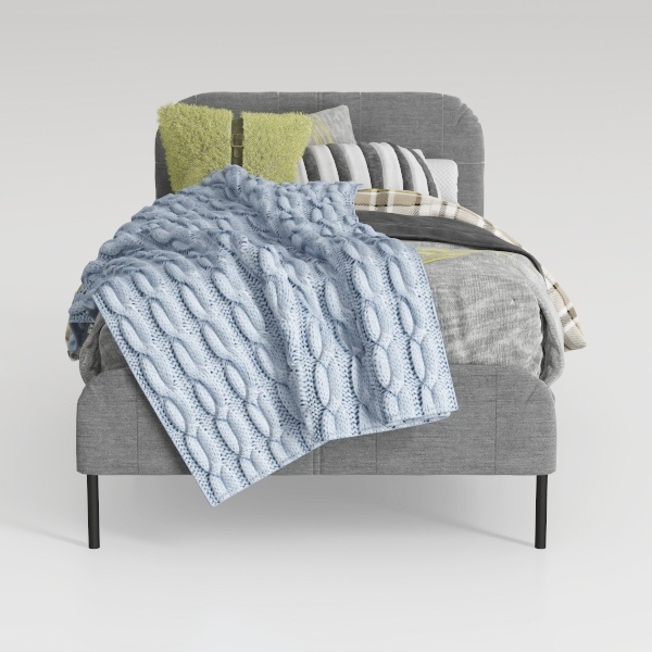 Avenco Struttura letto a piattaforma imbottita matrimoniale 135 x 190 cm, fondazione materasso con testiera, gambe di supporto solide, rivestimento in tessuto, supporto a doghe in legno