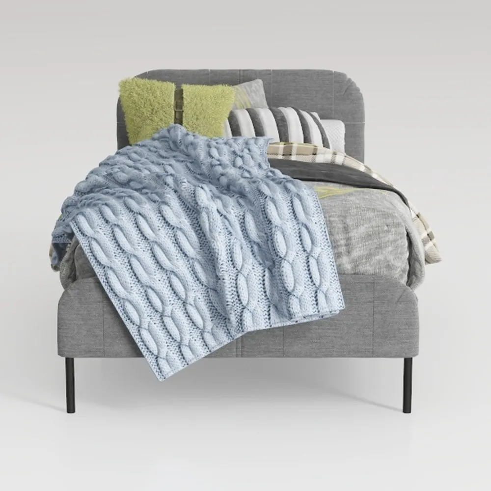 Avenco Struttura letto a piattaforma imbottita matrimoniale 135 x 190 cm, fondazione materasso con testiera, gambe di supporto solide, rivestimento in tessuto, supporto a doghe in legno