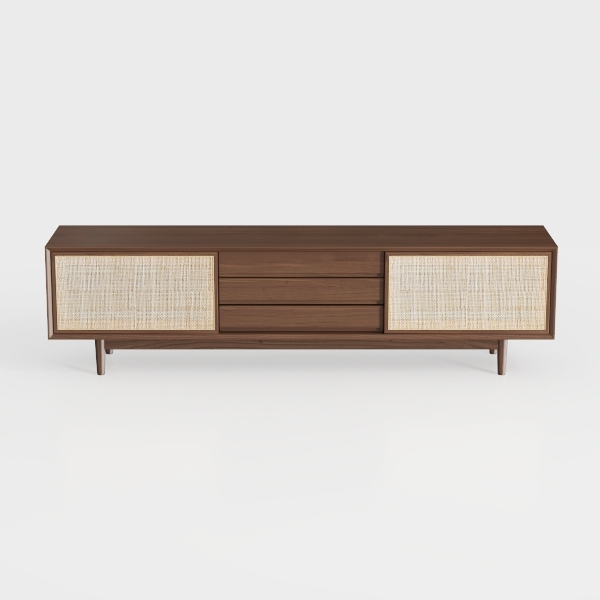 Rattan TV Stand for 55 65 75" TVs, Wood TV Stand