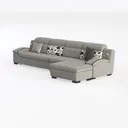 Modern Gray Fabric L-shaped Sectional Sofa with Decorative Throw Pillows 3D Model Left 45 Degree View