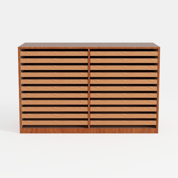 Fluted Long 9 Drawer Dresser, Large Mid Century