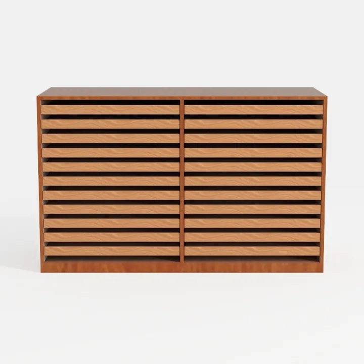 Fluted Long 9 Drawer Dresser, Large Mid Century