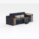 Modern Velvet Solid Wood Storage Sofa With Decorative Pillows 3D Model Right 45 Degree View