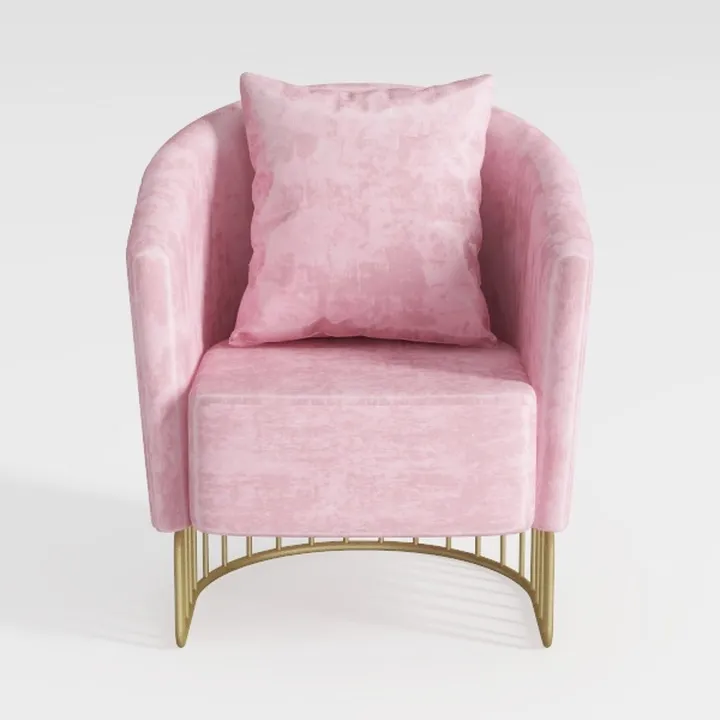 Modern Pink Velvet Gold Metal Base Tub Armchair 3D Model