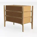 Mid-Century Solid Wood Leather Three Drawer Dresser 3D Model Left 45 Degree View