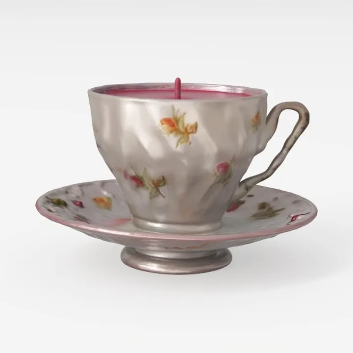 Vintage Floral Porcelain Teacup Candle Decor 3D Model