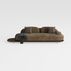 Minimalist Velvet Fabric Curved Sofa With Attached Side Table 3D Model
