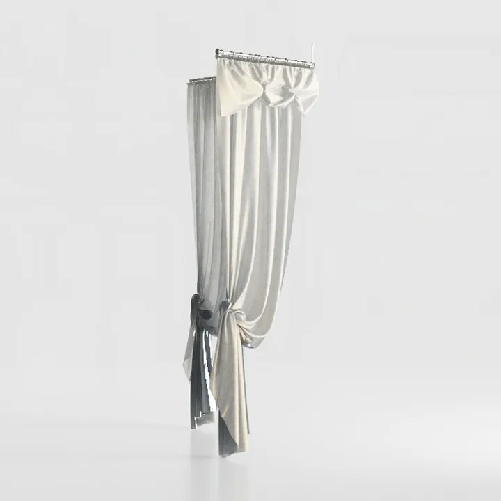 Minimalist Fabric Window Curtains With Decorative Bows 3D Model
