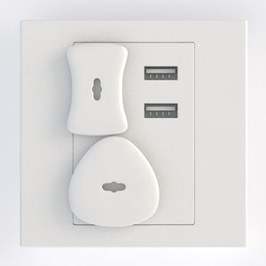 Minimalist White Wall Power Outlet With USB Ports 3D Model