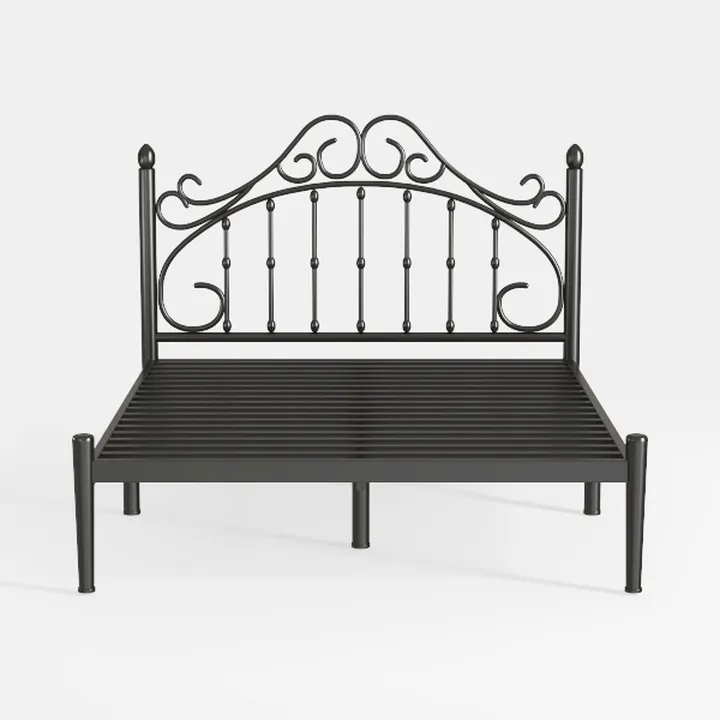 Vintage Black Metal Ornate Queen Bed Frame 3D Model