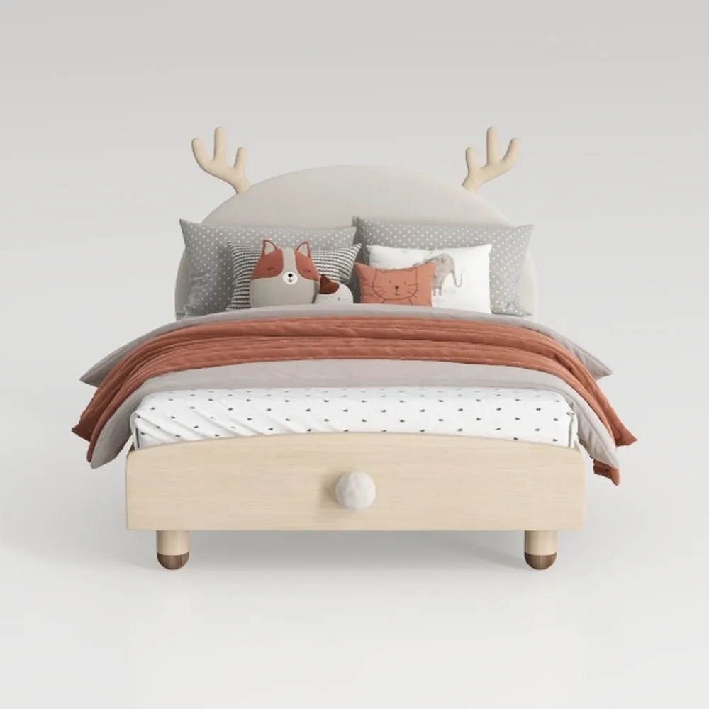 BTM Struttura per letto singolo, 90 x 190 cm, rivestita in velluto, con gambe in ferro dorato e testiera regolabile in altezza, struttura a doghe in legno, velluto, beige