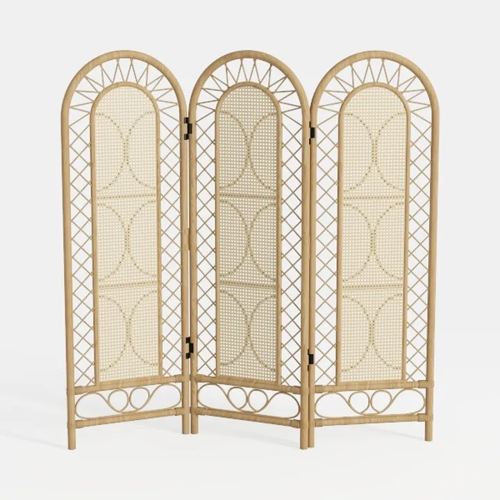 3-Panel Hand-Woven Rattan Room Divider, Tall 