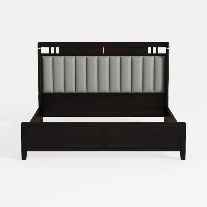 Modern Solid Wood Leather Upholstered King Size Bed 3D Model