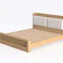 Minimalist Solid Wood Upholstered Platform Bed 3D Model Left 45 Degree View