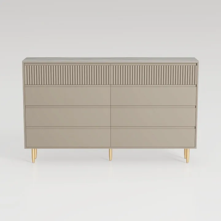 Modern Minimalist Fluted Solid Wood Gold Leg Dresser 3D Model
