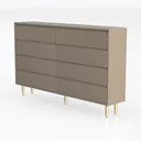 Modern Minimalist Fluted Solid Wood Gold Leg Dresser 3D Model Left 45 Degree View