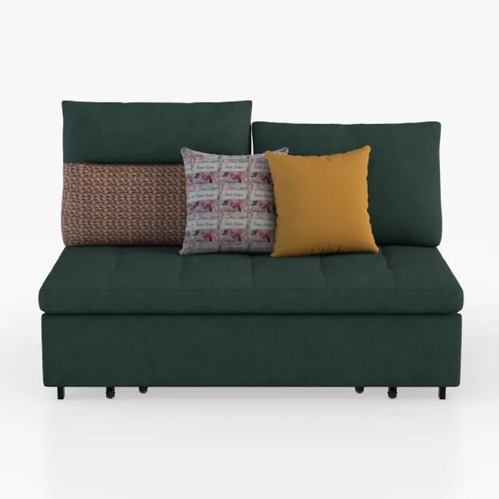 Modern Dark Green Fabric Armless Loveseat Sofa with Decorative Throw Pillows 3D Model