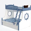 Nautical Style Two Tone Solid Wood Bunk Bed 3D Model Left 45 Degree View