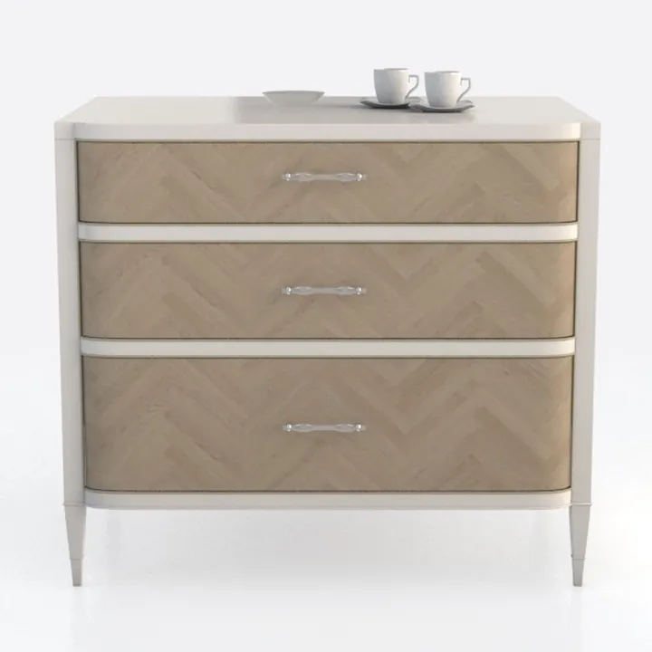 Modern Minimalist Solid Wood Herringbone Pattern 3 Drawer Dresser 3D Model