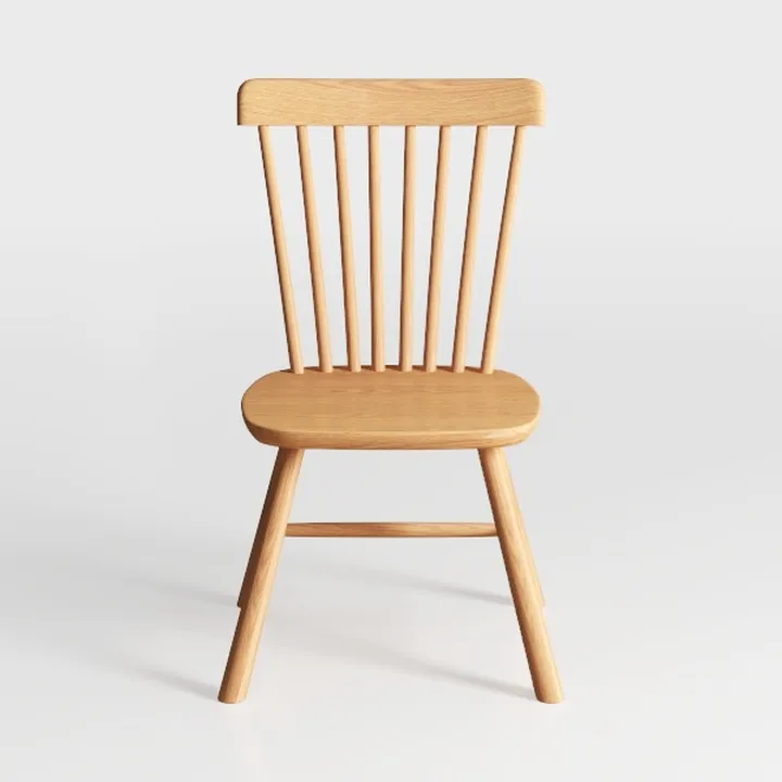 Minimalist Solid Oak Windsor Dining Chair 3D Model