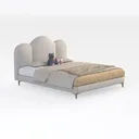 Minimalist Cloud Shape Upholstered Bed with Metal Legs 3D Model Right 45 Degree View