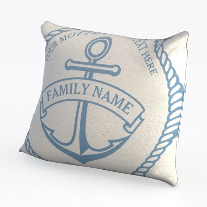 Coastal Nautical Linen Throw Pillow Custom Family Name 3D Model