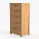 Minimalist Solid Oak Wood 5 Drawer Dresser Storage Cabinet 3D Model Left 45 Degree View