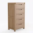 Minimalist Solid Oak Wood 5 Drawer Dresser Storage Cabinet 3D Model Right 45 Degree View