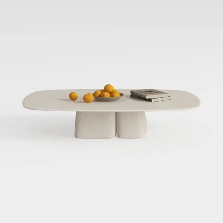 Minimalist Solid Stone Oval Coffee Table 3D Model