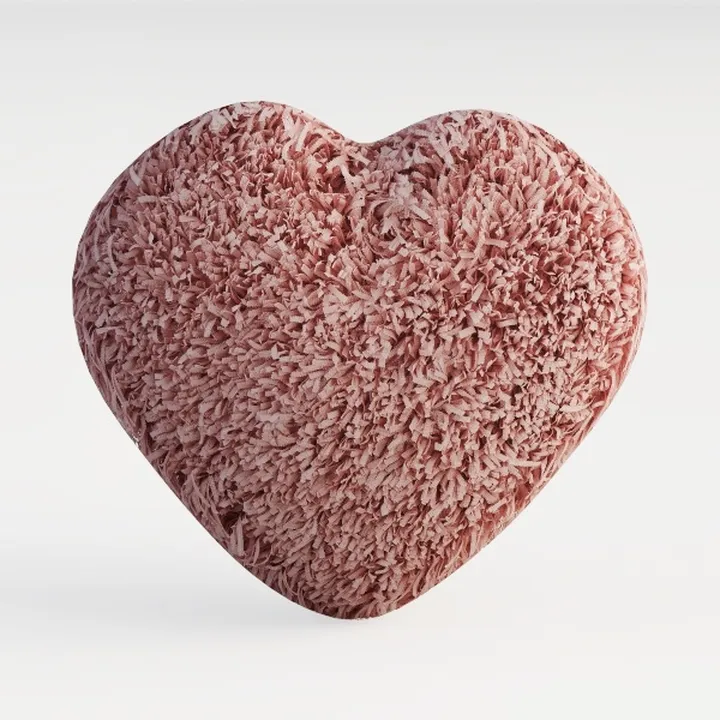Pink Furry Fabric Heart Shaped Throw Pillow 3D Model