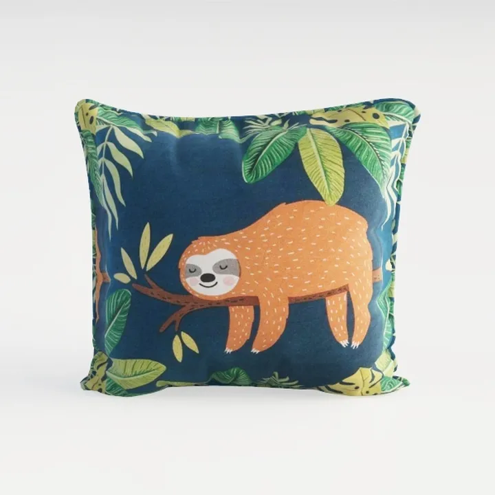 Tropical Sloth Print Fabric Throw Pillow Decorative 3D Model