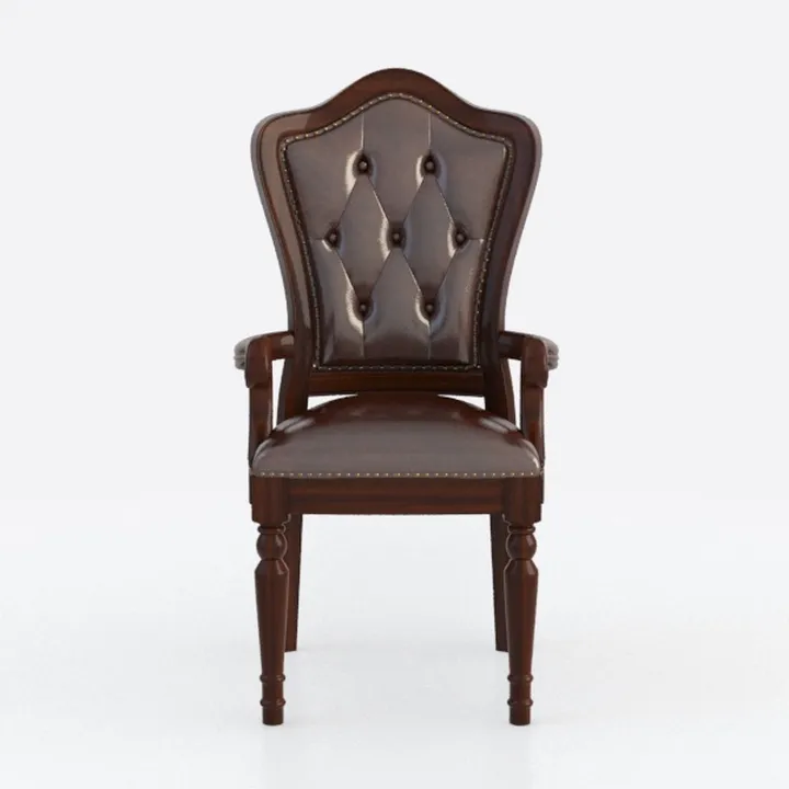 Vintage Walnut Leather Tufted Armchair 3D Model