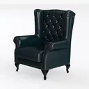 Vintage Black Leather Tufted Wingback Armchair 3D Model Left 45 Degree View