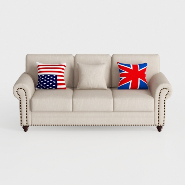 3 Seat Sofa, Linen Fabric Upholstery with Storage