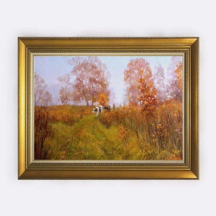Vintage Gold Framed Country Landscape Painting Wall Art 3D Model