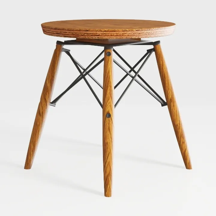 Modern Solid Oak Round Side Table With Black Metal Frame 3D Model