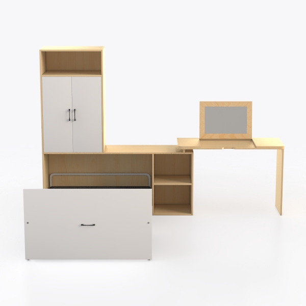 39F Furniture Dream Scrivania compatta per computer con ripiani portaoggetti, piano effetto legno e struttura in metallo bianco, tavolo per piccole stanze e camere da letto, 120 x 55 x 75 cm