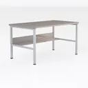Minimalist Oak Metal Dual Tier Desk 3D Model Right 45 Degree View