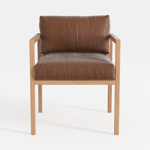 Modern Oak Frame Brown Leather Upholstered Armchair 3D Model