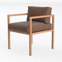 Modern Oak Frame Brown Leather Upholstered Armchair 3D Model Left 45 Degree View