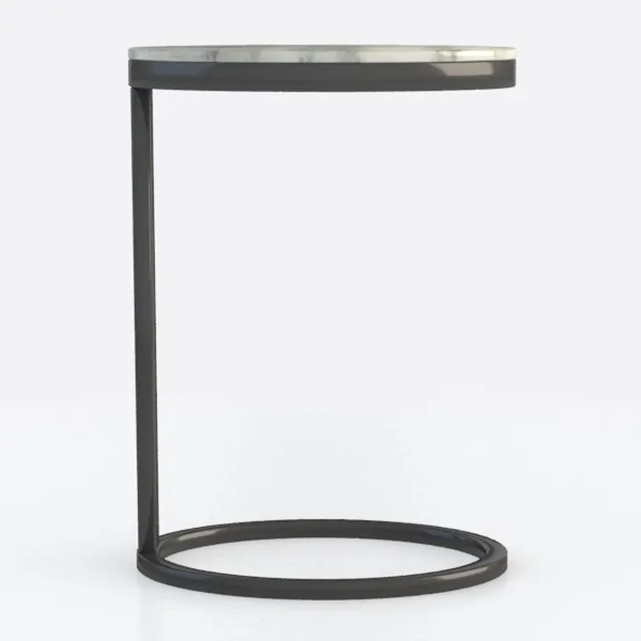 Modern Marble Top Black Metal C Shape Side Table 3D Model