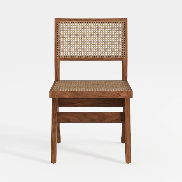 Minimalist Walnut Rattan Dining Chair 3D Model