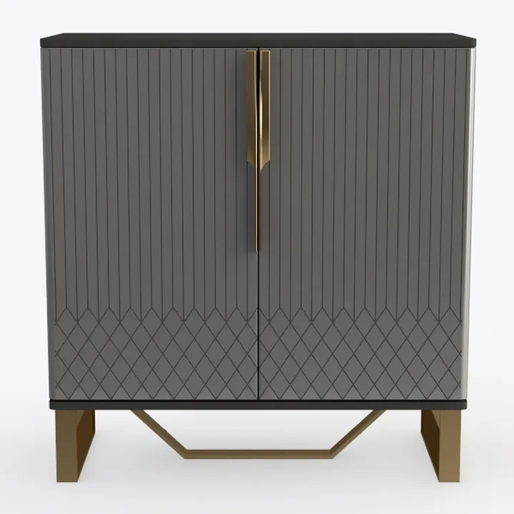 Modern Art Deco Dark Gray Gold Accent Cabinet 3D Model