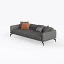 Modern Minimalist Dark Gray Leather Sofa With Decorative Throw Pillows 3D Model Left 45 Degree View