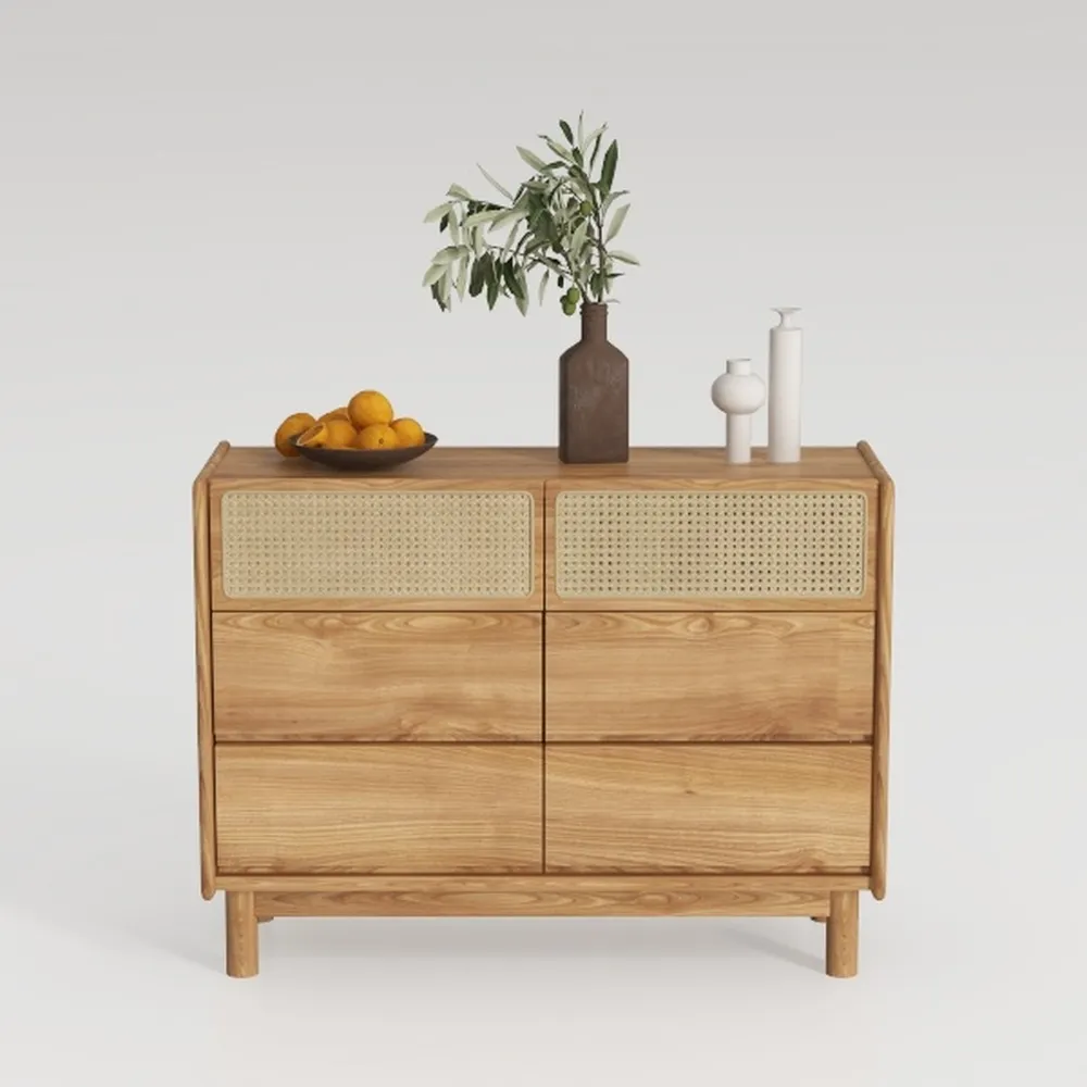 VINGLI Wood Rattan 2-Drawer Lateral File Cabinet