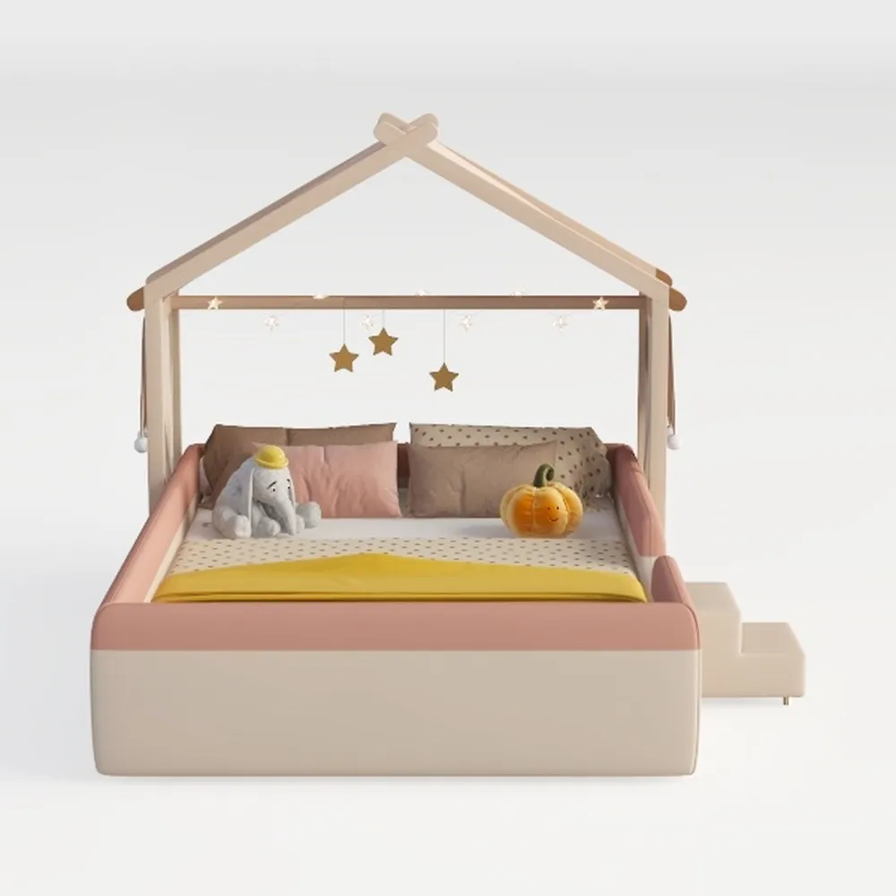 Merax Twin Size Wooden House Bed, Wood Color