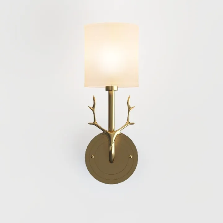 Brass Antler Design Fabric Shade Wall Lamp 3D Model