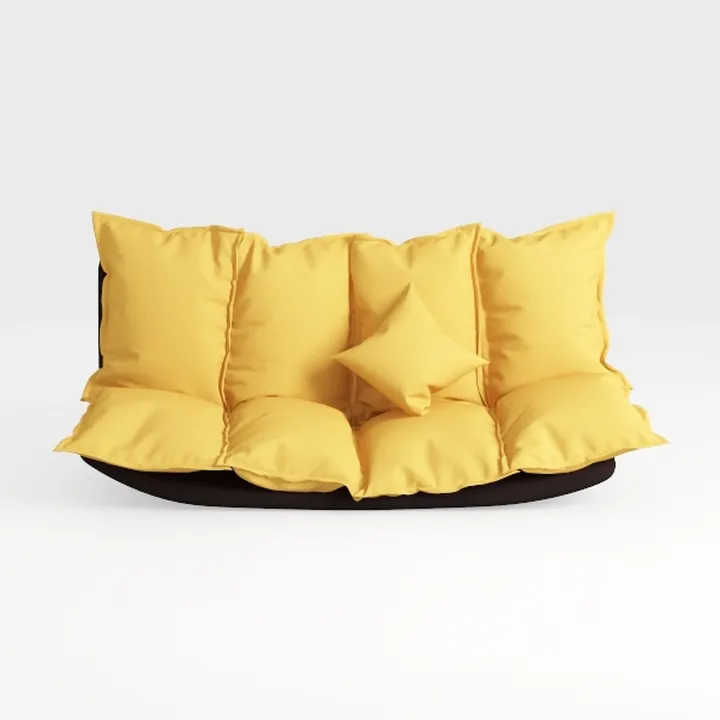 Minimalist Yellow Fabric Loveseat Sofa with Throw Pillows 3D Model