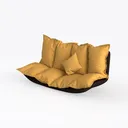 Minimalist Yellow Fabric Loveseat Sofa with Throw Pillows 3D Model Left 45 Degree View