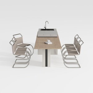 Modern Solid Wood Metal Frame Dining Table Set With Integrated Sink 3D Model